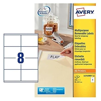 Obrázek Avery L4745REV 25 etikety odstranitelné 96 x 63,5 mm 200 ks bílé