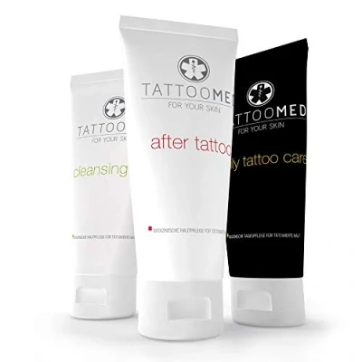 Obrázek TattooMed sada pro péči o tetování, kompletní zdravotnický systém péče pleť tetovanou pokožku, balení 3 ks (3x 100 ml)