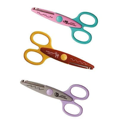 Obrázek Fiskars Dětské dekorační nůžky Zvířata ze zoo, 3 kusy, délka: 13 cm, pro praváky i leváky, od 4 let, čepel z nerezové oceli / plastové rukojeti, růžová/červená/šedá, Kidzors, 1003846