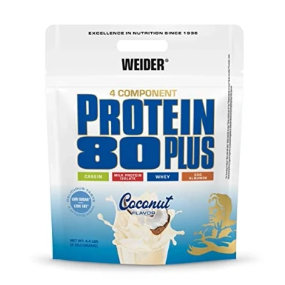 Obrázek WEIDER Protein 80 Plus vícesložkový proteinový prášek, prášek pro krémové, nehanebně chutné proteinové koktejly, kombinace Whey, kaseinu, izolátu mléčného proteinu a vaječných proteinů,