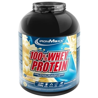 Obrázek IronMaxx 100% syrovátkový proteinový prášek bílá čokoláda 2350 g dóza redukce cukru, ve vodě rozpustný ze syrovátkového proteinu mnoho různých příchutí