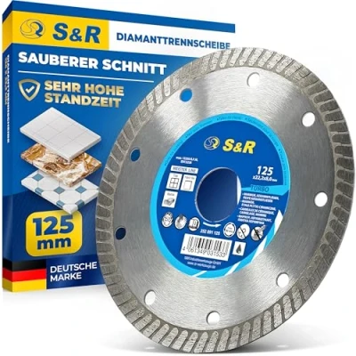 Obrázek S&amp;R Diamantový kotouč na dlaždice, PREMIUM Extra Clean 125 x 22,23 mm, pro porcelánové kameniny, tvrdou keramiku, žulu, mramor, přesné řezné hrany, velmi dlouhá životnost,