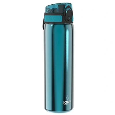 Obrázek Ion8 Stahl Trinkflasche, 600 ml, Auslaufsicher, Einhandöffnung, Sichere Verriegelung, Spülmaschinenfest, Klappdeckel, Tragegriff, Leicht zu Reinigen, Langlebig, Metallisches Türkis