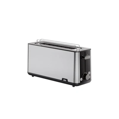 Obrázek Braun Toaster PurShine HT 1610 BK, 25cm otvor na chléb, 8 stupňů opečení, funkce zahřátí a rozmrazování, nástavec housky, přihrádka drobky, 1030 W, černý