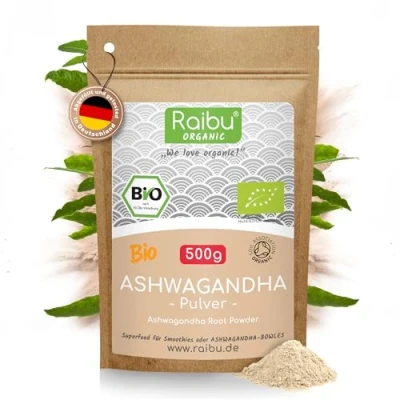 Obrázek Raibu Ashwagandha prémiový BIO prášek (500 g) I 100% pravý indický ženšen Ayurveda, Withania Somnifera