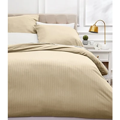 Obrázek Amazon Basics 3 kusy Deluxe ložní souprava z mikrovlákna, 260 x 240 cm, béžová, pruhovaná
