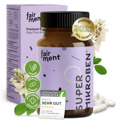 Obrázek fairment SuperMikroben® 60 kapslí na sklenici Vegan + s akátovými vlákny a zinkem snadné užívání 1x sklo