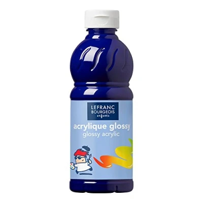 Obrázek Lefranc &amp; Bourgeois 188300 Glossy Kinder akrylová tekutá barva, připravená k použití, lesklá a voděodolná, ideální na papír, lepenku, dřevo, omítku, kov plast, 500 ml tuba, ultramarínová modrá
