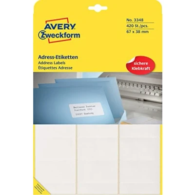 Obrázek AVERY Zweckform 3348 adresní etikety (matný papír matný, 420 etiket, 67 x 38 mm) 1 balení bílá
