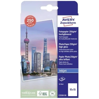 Obrázek Avery Zweckform C2550 50 Premium Inkjet fotopapír (10 x 15, jednostranně vrstvou, vysoký lesk, 250 g/m2) listů
