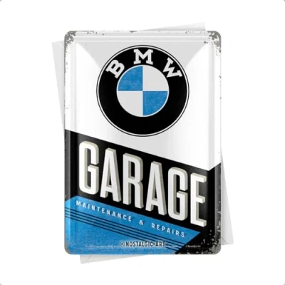 Obrázek Nostalgic Art Retro plechová pohlednice, 10 x 14 cm, originální licenční produkt (OLP), BMW garáž nápad na dárek pro fanoušky doplňků, pohlednice z kovu, mini plechový štítek jako přání