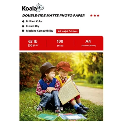 Obrázek Koala Fotopapír pro inkoustové tiskárny, oboustranný, matný, A4, 230 g/m², 100 listů. Vhodný tisk fotografií, certifikátů, brožur, letáků, pohlednic, kalendářů, umění