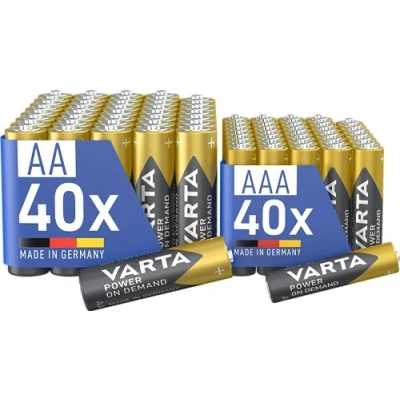Obrázek VARTA Baterie smíšené balení 80 kusů, AA 40 kusů + AAA Power on Demand, alkalické, zásobní v ekologickém obalu, výkonné, Made in Germany [Exkluzivně u Amazon]