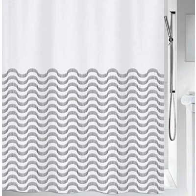Obrázek Spirella Anti Schimmel Duschvorhang Bakteriell, waschbar, wasserdicht, Polyester, „Vagues“ 180x200cm Weiß
