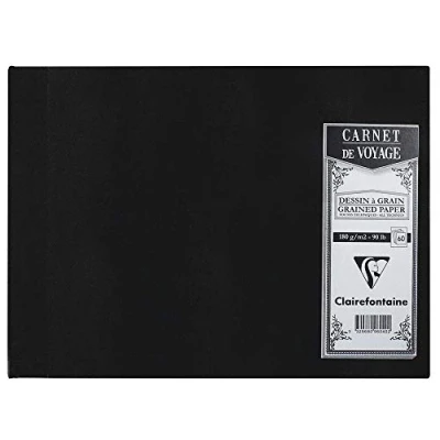 Obrázek Clairefontaine 96040C cestovní album (s plátěnou vazbou, akvarelový papír, 180 g, zrnité, DIN A5, 14,8 x 21 cm, 60 listů, ideální na cestování, robustní a elegantní), černé