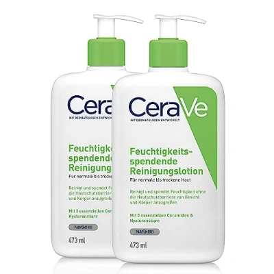 Obrázek CeraVe Hydratační čisticí mléko na obličej a tělo, jemně čistí bez pěny, pro normální až suchou pokožku, s hyaluronem 3 esenciálními ceramidy, 2 x 473 ml