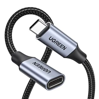 Obrázek UGREEN USB C prodloužení 10 Gbps 3.2, prodlužovací kabel 100 W/4K 60 Hz kompatibilní s iPhone 16/15, M3 MacBook Pro/Air, iPad Air 2024, Galaxy S24 Ultra Switch konzole atd. (šedá, 0,5 m)
