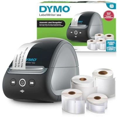 Obrázek DYMO LabelWriter 550 Tiskárna štítků a etikety 2x víceúčelové štítky LW (1. 320 celkem) 1x pro jmenovky (300 na roli) Vysoce výkonné (160 EU zástrčka