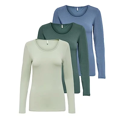 Obrázek ONLY Dámské tričko s dlouhým rukávem Onllive Love Life Basic, 1x Desert Sage, balzám zelený, China Blue