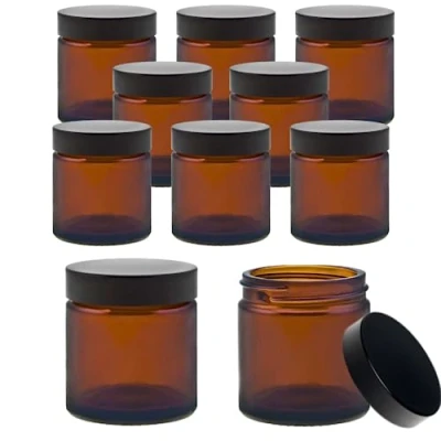 Obrázek 10 malých skleněných kelímků/kelímků na masti/krémových kelímků z hnědého skla 60 ml vč. etiket
