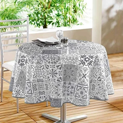 Obrázek Douceur d&#039;Intérieur Ubrus, kulatý, 160 cm, PVC, potištěný, perský, šedá, polyvinylchlorid cm