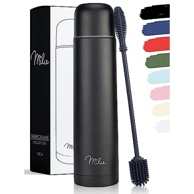 Obrázek Milu Termoláhev, termoska, izolační láhev 1 l, 750 ml, 500 ml izolovaná na pití z ušlechtilé oceli, 100% zabezpečená proti vytečení, izolace dvojité stěny (černá, 1000 ml)