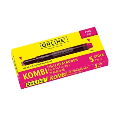 Obrázek ONLINE Kombinované inkoustové kazety, univerzální náplně, kompatibilní se všemi běžnými plniči, také Lamy plnivy, náhradní krabička s 5 velkokapacitními kazetami, barva: růžová