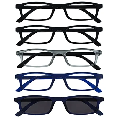 Obrázek The Reading Glasses Company Brýle na čtení podnikové černé matné šedé námořnické modré Čtenáři Hodnota 4dílné balení pánské dámské pružinové panty RRR17 1173 +1,00