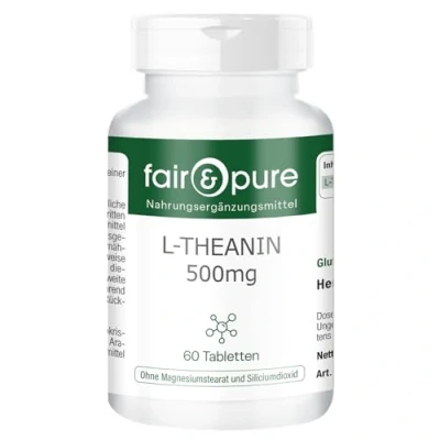 Obrázek Fair &amp; Pure® L Theanin tablety 500 mg 60 tablet veganské bez stearátu hořečnatého aminokyseliny