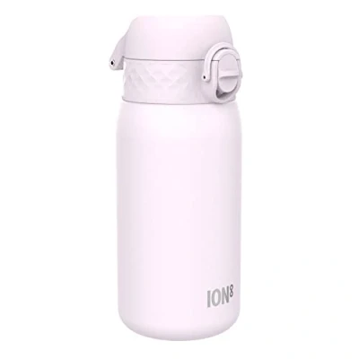 Obrázek Ion8 Dětská láhev na pití, ušlechtilá ocel, 400 ml, zabezpečený proti protékání, jednoruční uzávěr, bezpečné uzavírání, lze mýt v myčce, sklopné víčko, držadlo, snadné čištění, dlouhá životnost a