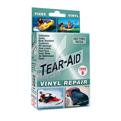 Obrázek TEAR AID Vinylová sada na opravu vinylu, typ B, transparentní záplaty pro vinylové a materiály, funguje vinylových stanech, markýzách, vzduchových matracích, fóliích bazény další,