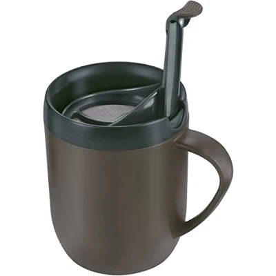 Obrázek Zyliss E990001 Hot Mug hrnek na kávu, plast/silikon, šedá, termohrnek, izolovaný cestovní filtr mletou s víkem, kempinkový hrnek, vhodný do myčky nádobí