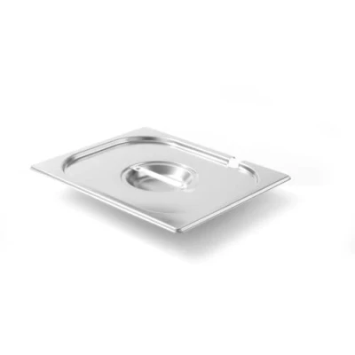 Obrázek HENDI Gastronorm víko s otvorem na lžíci, pro nádobu gastronormy, teplotní odolnost od 40 C do 300 C, horkovzdušná kamna Chafing Dishes Bain Marie, stohovatelné, GN 1/2, 265 x 325 mm, ušlechtilá ocel