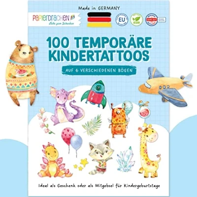 Obrázek Papierdrachen 100+ tetování pro chlapce dětské obzvláště šetrné k pokožce Dino, monstra a draci děti nápad na dárek pozornost 100% veganské dermatologicky testováno