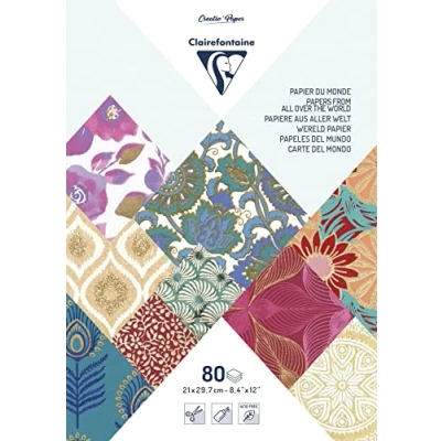 Obrázek Clairefontaine 95218C Block kopfseitig verleimt mit 80 Bögen Papier aus aller Welt (DIN A4, 21 x 29,7 cm, geeignet für Scrapbooking) 1 Pack farbig sortiert