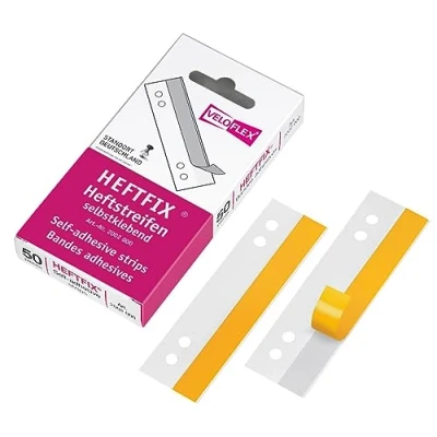 Obrázek VELOFLEX 2002000 HEFTFIX rychlovazací, sešívací proužky, 105 mm dlouhé, balení 50 ks, samolepicí, čiré