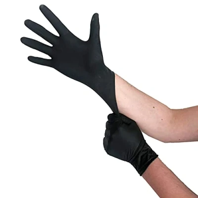 Obrázek jednorázové rukavice černé latexové, S, 100 kusů, bez pudru, na jedno použití, latexové černé, k dispozici ve velikostech M, L a XL