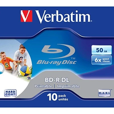 Obrázek Verbatim BD R Dual Layer Blu ray polotovary 50 GB, disk s 6násobnou rychlostí psaní, ochranou proti poškrábání, balení 10 kusů Jewel Case, disky pro video a audio soubory