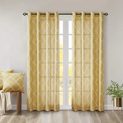 Obrázek Madison Park Saratoga tisk na listnatou pilu závěs s oky pro okna obývací pokoj ložnice okenní deska 50x84 žlutý