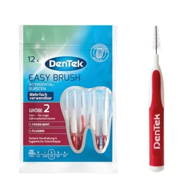 Obrázek Dentek Interdentální kartáčky Easy Brush, ISO/velikost 2, jemné pro úzké mezizubní prostory, s příchutí máty a hygienickým ochranným krytem Red 12 kusů (balení 1 ks)