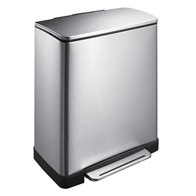 Obrázek EKO E Cube pedálový odpadkový koš 50 l Edelstal (34,5 x 65 cm, tlumicí systém, bez otisků prstů, Stay Open, fixace sáčků na odpad), matně stříbrný