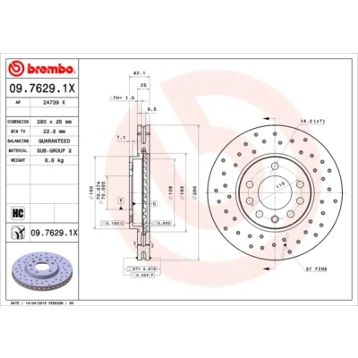 Obrázek Brembo 09.7629.1 X brzdový kotouč Rotory