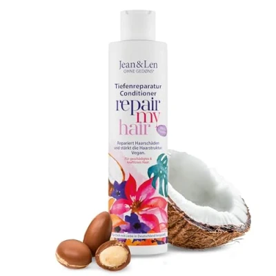 Obrázek Jean &amp; Len Conditioner Repair kokosová a macadamia, pro poškozené silné vlasy, opravuje poškození vlasů, dodává hebkost, vůně, bez parabenů silikonů, veganský 300 ml