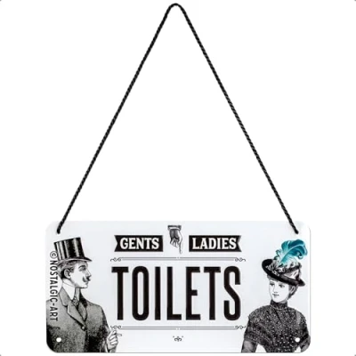 Obrázek Nostalgic Art Retro závěsná tabulka, 10 x 20 cm, dámské a gentlemanské toalety nápad na dárek pro váš domov, z kovu, vintage design s textem