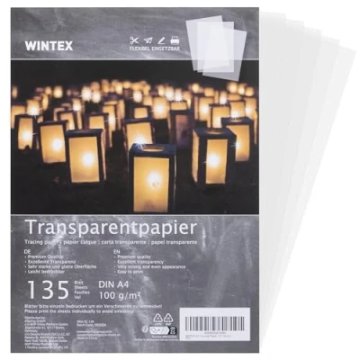 Obrázek WINTEX 135 listů transparentního papíru DIN A4 100 g/m2 papír se vzorem řezu bílý potisknutelný pergamenový pro tisk architekty pauzovací Tracing Paper