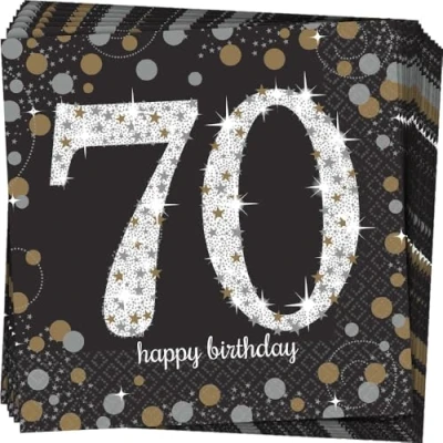 Obrázek Amscan 511964 Servietten 70. Geburtstag, 16 Stück, 33 x cm, Happy Birthday, Sparkling Celebration