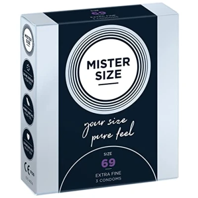 Obrázek MISTER SIZE Kondomy jsou velmi jemné 69 mm v balení po 3 kusech / extra tenké, jemné, vlhké/ze 100% latexu z přírodního kaučuku ve tvé velikosti 3XL natural feeling ks