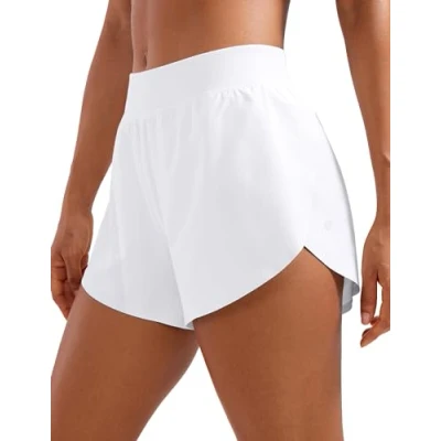 Obrázek CRZ YOGA Dámské běžecké šortky Mid Waist Running Shorts boční Splits Sport Workout krátké kalhoty lehké prodyšné sportovní kalhoty, bílá
