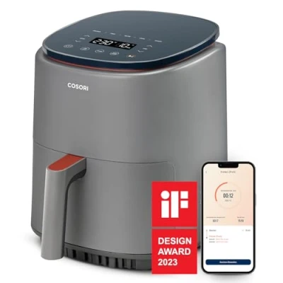 Obrázek COSORI Lite, horkovzdušná fritéza 3,8 l, 7 multifunkční, max 230 C, WiFi připojení, XL, malá, 100+ PDF recepty, 1500 W, vhodná do myčky nádobí, šedá
