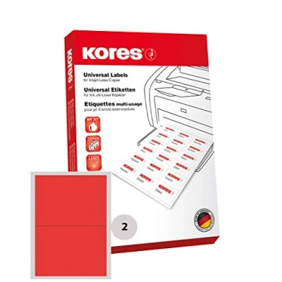 Obrázek Kores Univerzální etikety pro Ink Jet, Laser A kopírky, 210 x 148 mm, 100 listů, červená